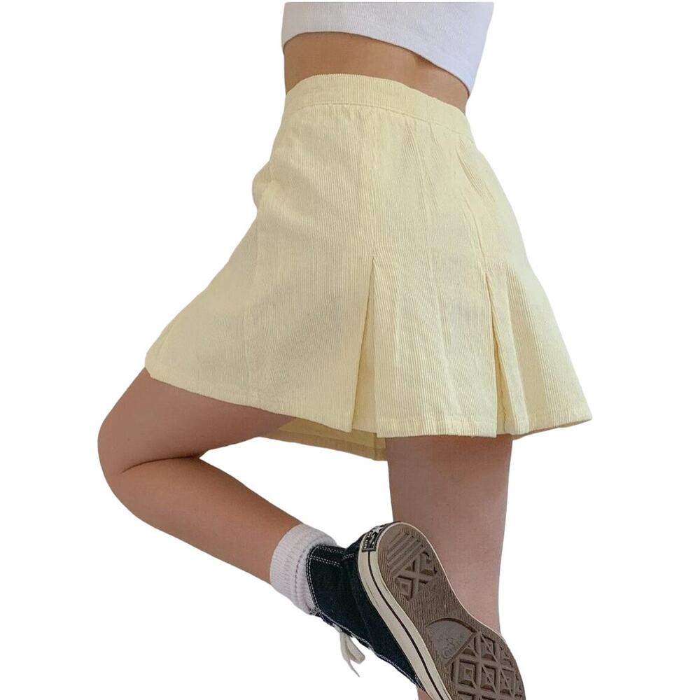 Urban Outfitters Ivory Pleated Corduroy A-Line Skirt, Size Large, NWT